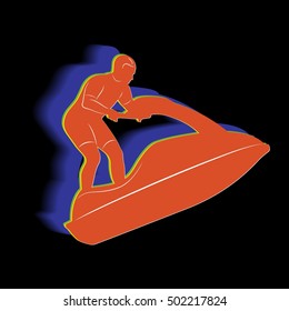 illustration of jet ski rider  , black and white drawing, white background