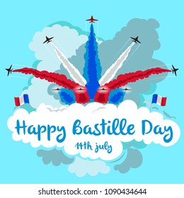 Illustration of jets flying in formation with copy space. Happy Bastille day.