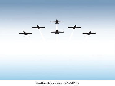 Illustration of jets flying in formation with copy space. Available as vector or .jpg