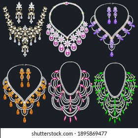 Illustration Of Jewelry Set Of Necklace And Earrings From Precious Stones