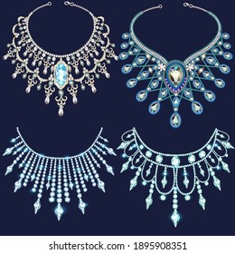 Illustration of jewelry set of necklace and earrings from precious stones