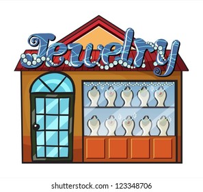 Illustration of a jewelry shop on a white background