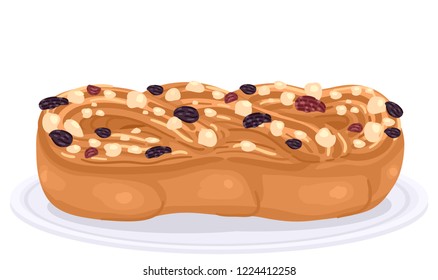 Illustration of a Jewish Babka on Plate