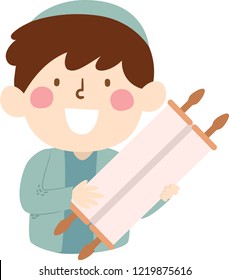 Illustration Of A Jewish Kid Boy Holding A Torah Scroll