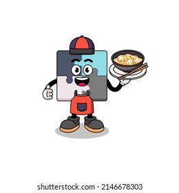 Illustration of jigsaw puzzle as an asian chef , character design