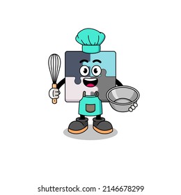 Illustration of jigsaw puzzle as a bakery chef , character design