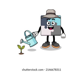 Illustration of jigsaw puzzle cartoon watering the plant , character design