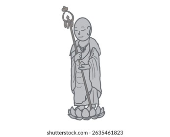 Illustration of Jizo Bodhisattva standing with a shakujo (sacred staff)