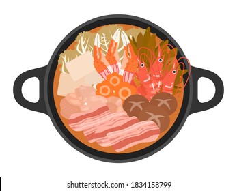 Illustration of Jjigae hot pot cooking.