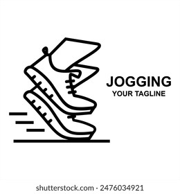 Illustration of a jogging athlete running. Silhouette of foot fitness exercise.  Sprinting men's shoe logo, active health body, human speed, competition, sprint sign, marathon race, action graphic