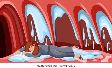 Illustration of Jonah asleep inside the stomach of a big fish