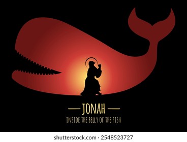 An illustration of jonah inside the belly of the fish silhouette Logo. Corporate Identity Icon. Simple, Minimal, Illustration