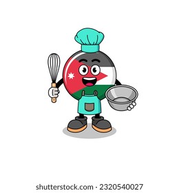 Illustration of jordan flag as a bakery chef , character design