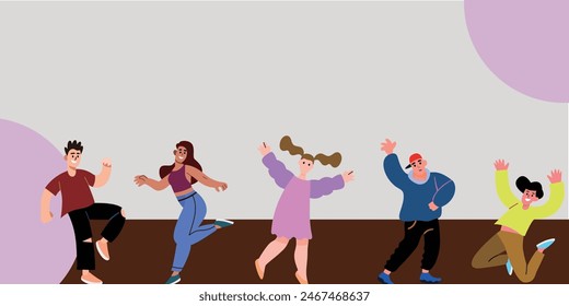 An illustration of a joyful group of people dancing together.