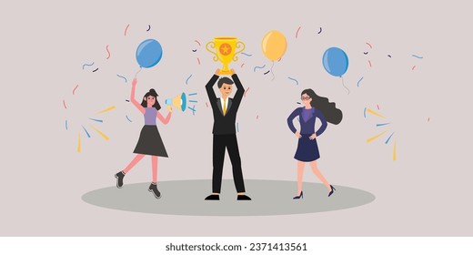 Illustration of Joyous Businessmen Celebrating Victory , Team Work Illustration , Group of people partying 