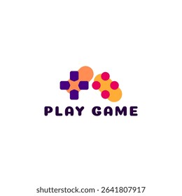 ILLUSTRATION JOYSTICK PURPLE ORANGE FLAT COLOR GAME LOGO ICON DESIGN TEMPLATE VECTOR