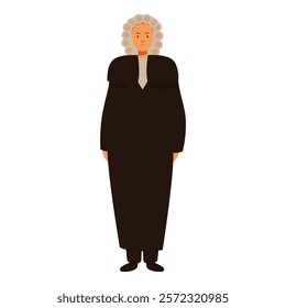 Illustration of a judge standing in a courtroom setting, emphasizing the solemnity and authority of the judicial system