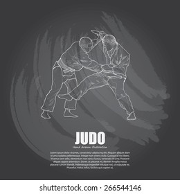 illustration of Judo on chalkboard. Hand drawn.