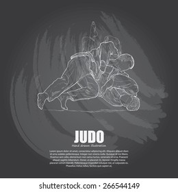 illustration of Judo on chalkboard. Hand drawn.