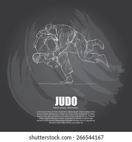 illustration of Judo on chalkboard. Hand drawn.