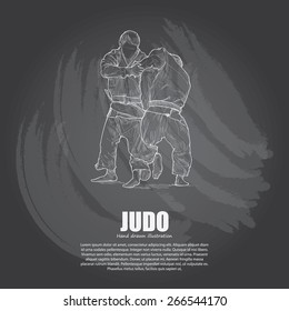 illustration of Judo on chalkboard. Hand drawn.