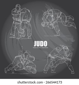 illustration of Judo on chalkboard. Hand drawn.