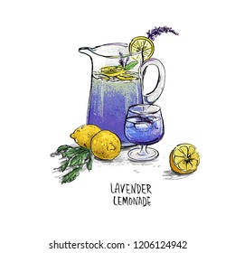 Illustration of a jug with lavender lemonde.