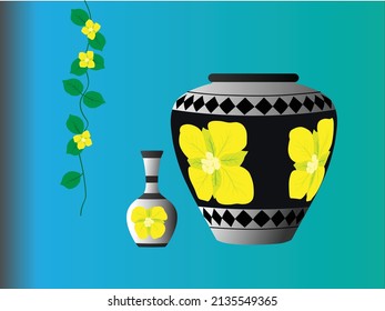 Illustration of Jugs (Kendi) and Big Jugs (Gentong) made of clay, Traditional Sundanese drinking places, West Java, Indonesia