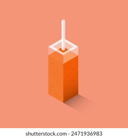 an illustration of a juice drink with an isometric style in the shape of a square with soft colors