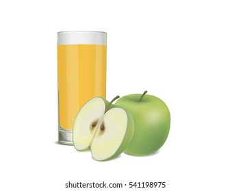 illustration of juice and fresh apples on white background