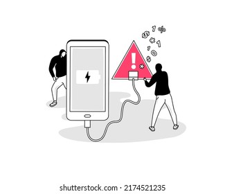 Illustration of juice jacking attack symbol with a smartphone and a red USB charging port. Easy to use for your website or presentation.