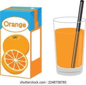 Illustration of juice in a paper pack. orange juice