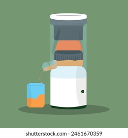 illustration of a juicer and orange juice in a glass