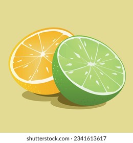 The illustration of juicy lemon and orange halves