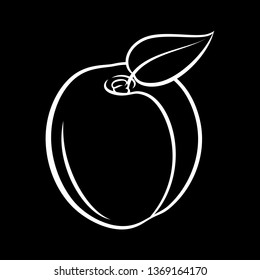 Illustration of Juicy Stylized Apricot Fruit with Leaf. Decorative Retro Style Farm Product Restaurant Menu on Blackboard