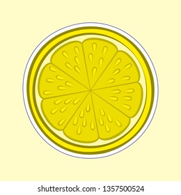 Illustration of Juicy Stylized Half Lemon with Peel. Icon for Food Apps and Stickers Isolated on a Yellow