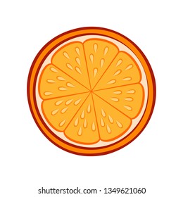 Illustration of Juicy Stylized Half Orange with Peel. Icon for Food Apps and Stickers Isolated on a White Background