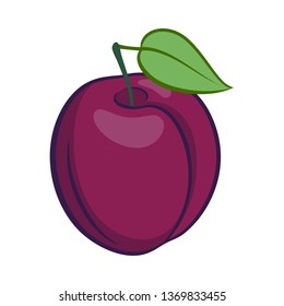 Illustration of Juicy Stylized Plum Fruit. Icon for Food Apps Isolated on a White Background