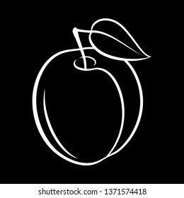 Illustration of Juicy Stylized Plum Fruit with Leaf. Decorative Retro Style Farm Product Restaurant Menu on Blackboard