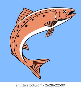 Illustration of a jumping Atlantic Salmon in a vintage style