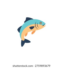 Illustration of a jumping blue and orange fish on a white background
