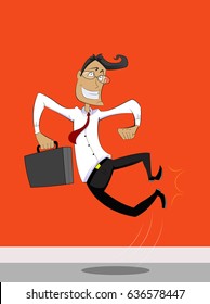 Illustration Of Jumping Businessman Tapping One's Heels. Delight And Enthusiasm Concept Illustration. Vector