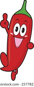 Illustration of a jumping chili pepper character