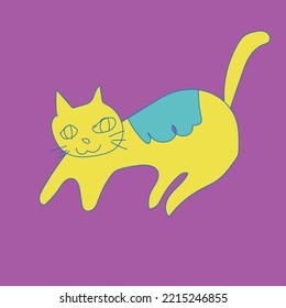 Illustration of the jumping colorful cat
