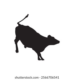 Illustration of jumping cow, silhouette cow design, wrestling cow competition illustration. 