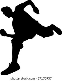 Illustration of a jumping delivery boy