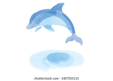 Illustration of jumping dolphin, watercolor painting, summer image, vector data
