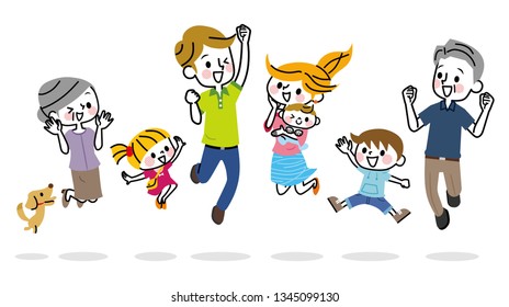 Illustration of a jumping family.