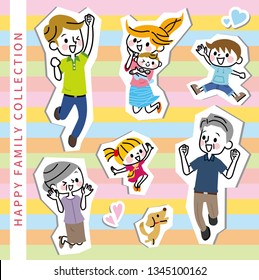 Illustration of a jumping family.