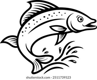 Ilustração de um Peixe Saltando com Água de Splashing